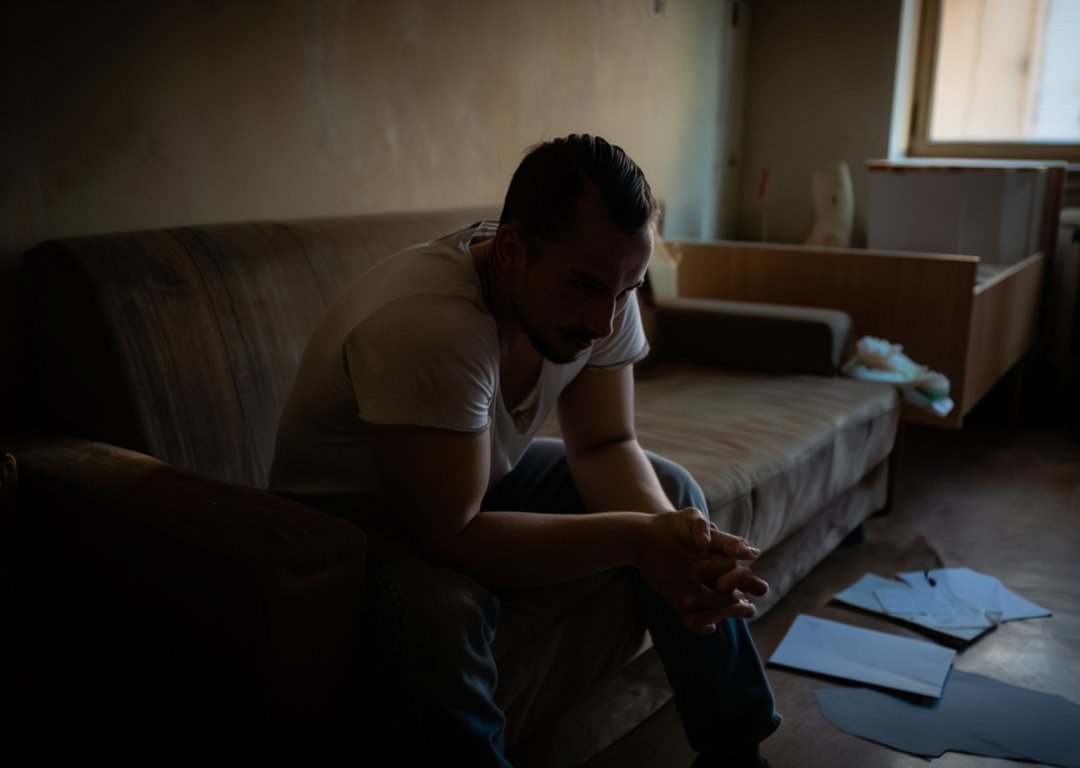 Мужчина сидит на диване